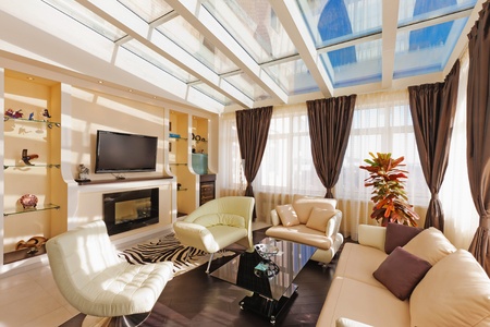 modern apartment, living room with kitchenetteの写真素材