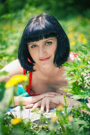 eco portrait of pretty girls relaxの写真素材