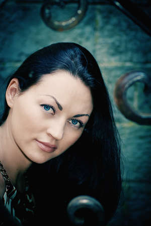 beautiful girl in the face of vintage patternsの写真素材