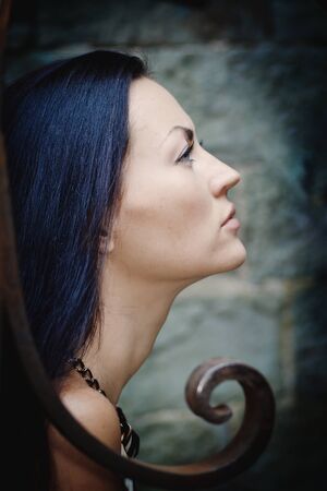 beautiful woman's profile in vintage patternsの写真素材