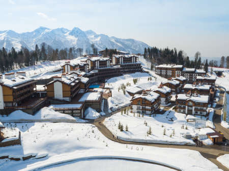 Sochi, Krasnaya Polyana, Russia - February 24, 2016: Polyana 1389 Hotel and Spa. Ski resortのeditorial素材