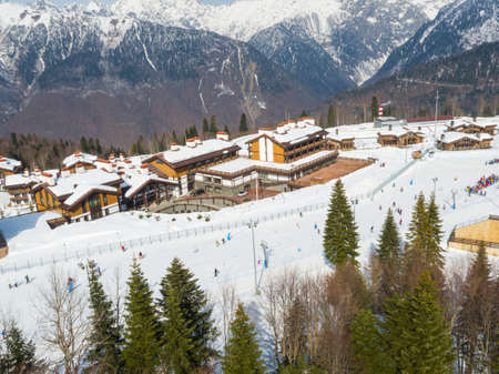 Sochi, Krasnaya Polyana, Russia - February 24, 2016: Polyana 1389 Hotel and Spa. Ski resortのeditorial素材