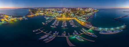 Sochi, Russia - November 21, 2015: panorama - Sochi sea port in the evening, aerial viewのeditorial素材