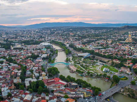 Tbilisi, Georgia - June 2018: city at sunset, aerial viewのeditorial素材