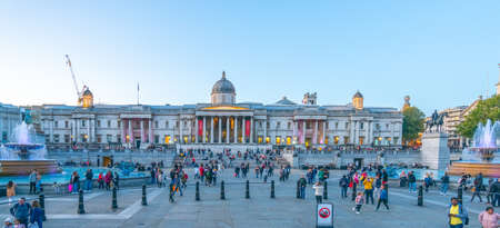 London - October 4, 2019: The National Gallery building in the evening illumination, aerial viewのeditorial素材