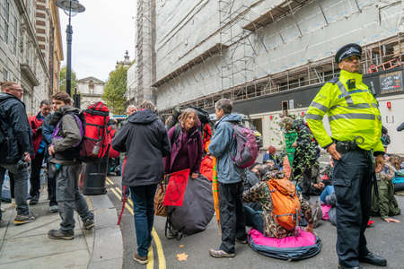 London, UK - October 7, 2019: Participants of the protest rally Extinction Rebellion