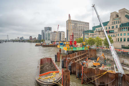 London, UK - October 7, 2019: construction work near Vauxhall Bridgeのeditorial素材