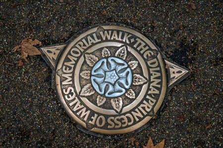 London - October 2019: signpost Memorial Walk The Diana Princess of Wales