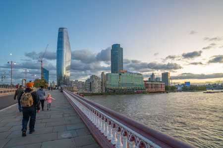London, UK - October, 2019: walk along the Blackfriars Bridge, view of the Thames and South Bank.