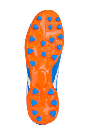 Sole of sport tracking shoes snickers individual design close up isolated one orange and blueの写真素材