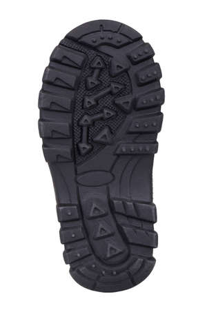 Sole of sport tracking shoes snickers individual design close up isolated one blackの写真素材