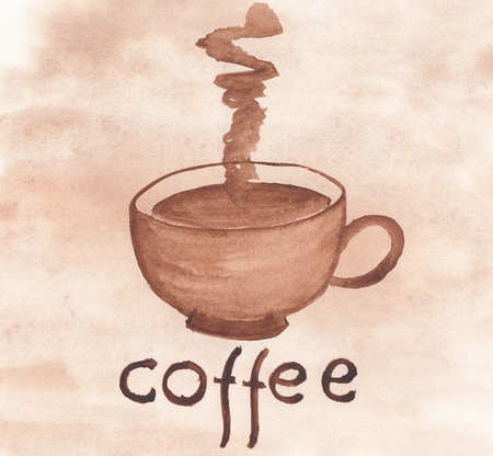 Watercolor coffee cup drawingの写真素材