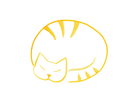 Watercolor yellow cat isolated on white backgroundの写真素材