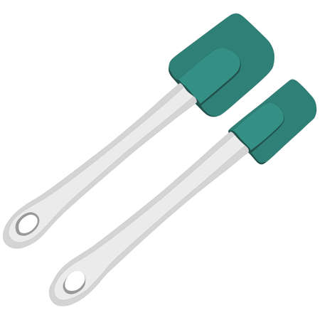 Set of silicone green spatulas with plastic handle isolated on a white background. Vector illustrationのイラスト素材