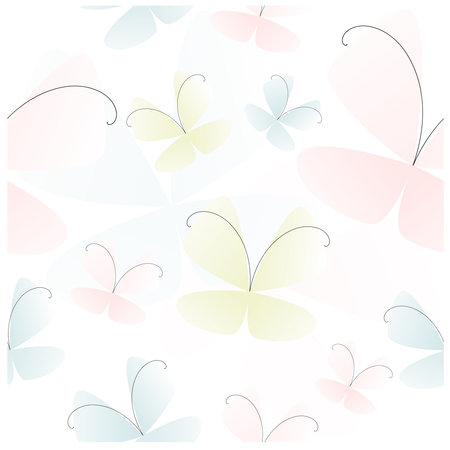 Colorful pastel seamless butterfly background. Repeat vector abstract background. Flat vector illustration, simple cartoon design with butterfliesのイラスト素材