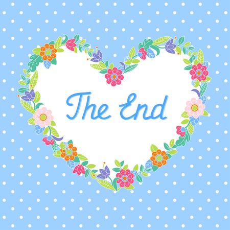 Flower heart frame on blue flyspecked background and letteringのイラスト素材