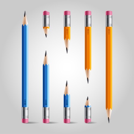 Short and long orange blue pencil set, isolatedのイラスト素材
