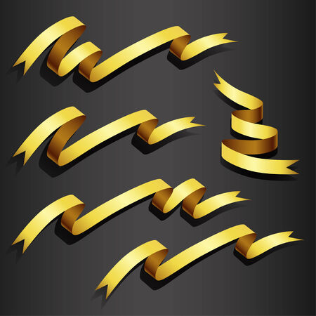 Elegance gold ribbon banner blank set isolated on black backgroundのイラスト素材