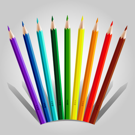 Varicolored long pencil set with shadows, isolatedのイラスト素材