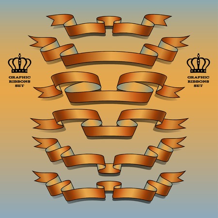 Elegance orange ribbon banner blank set isolatedのイラスト素材