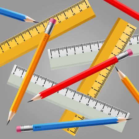 Ruler and pencil set  In different colors, isolatedのイラスト素材
