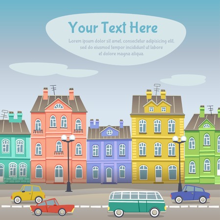 City street in the afternoon  Cars and buildings in cartoon styleのイラスト素材