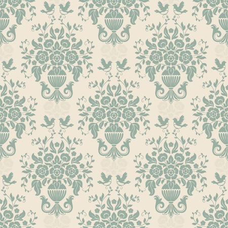 Blue, beige, gray antique baroque vintage seamless floral pattern, bright coloursのイラスト素材