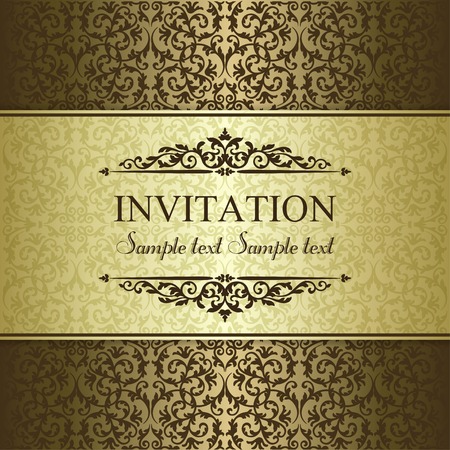 Baroque invitation card in old-fashioned style, gold and brownのイラスト素材