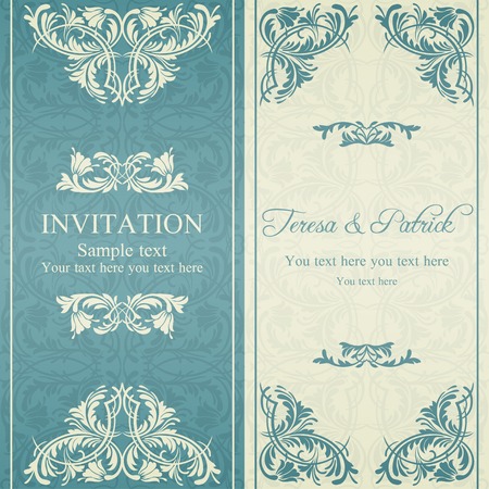 Antique baroque invitation, blue on beige backgroundのイラスト素材
