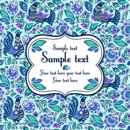 Folk traditional painting  Seamless pattern with flowers and birds and sample textのイラスト素材