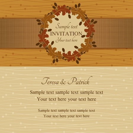 Autumn or summer invitation, oak round frame with acorns, brown and beigeのイラスト素材