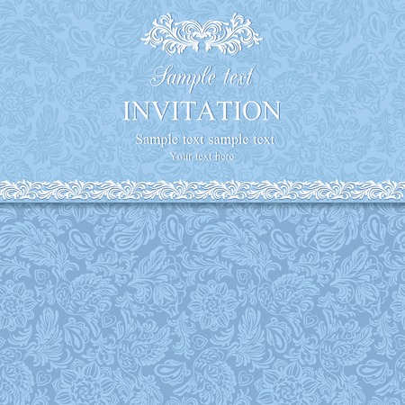 Antique baroque invitation card, blue and whiteのイラスト素材