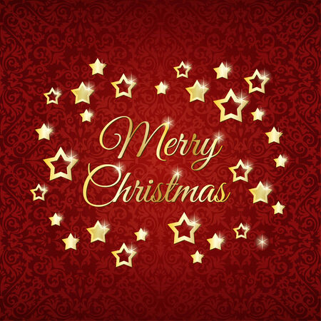 Christmas golden stars on the seamless red backgroundのイラスト素材