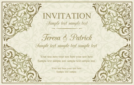 Antique baroque invitation, gold on beige backgroundのイラスト素材