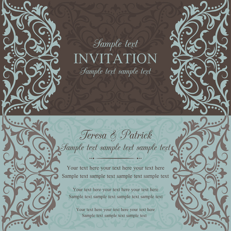 Antique baroque invitation card in old-fashioned style, brown and blueのイラスト素材