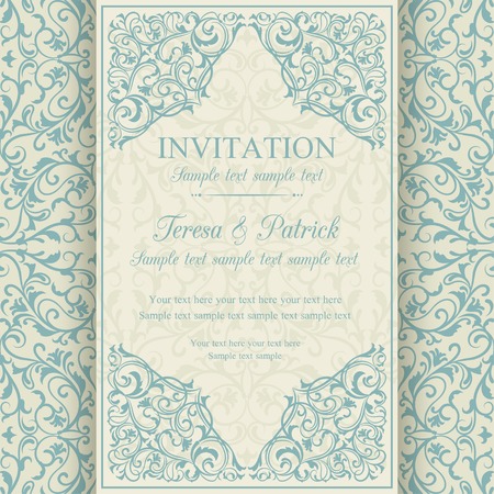 Antique baroque invitation, blue on beige backgroundのイラスト素材