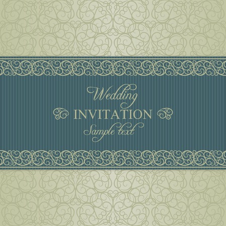 Baroque wedding invitation card in old-fashioned style, blue and beigeのイラスト素材