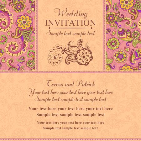 Wedding invitation in pastel east turkish style, pink and orangeのイラスト素材
