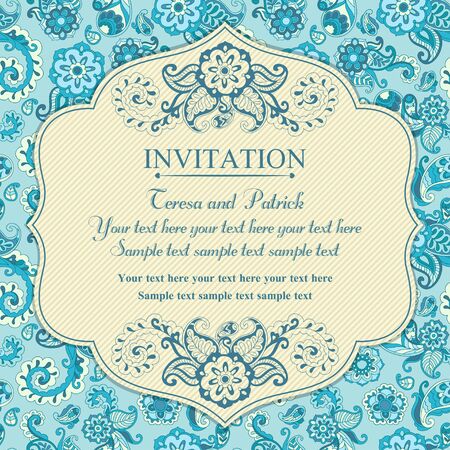 Invitation in pastel east turkish style, blueのイラスト素材