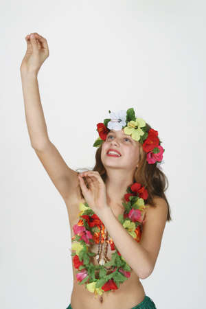 Model Release #261  Preteen girl dressed as Hula girlの写真素材