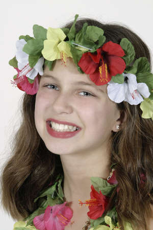 Model Release #261  Preteen girl dressed as Hula girlの写真素材