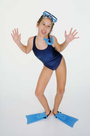 10 year old girl actting sillyの写真素材