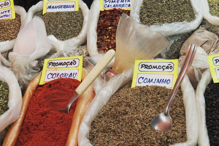 Spices in an open air street maket in Rio de Janeiro, Brazilの写真素材