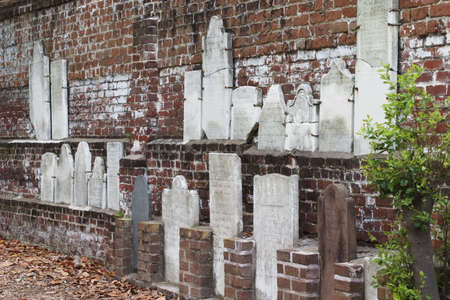 Misplaced headstones in the Colonial Park Cemetery, Savannah, Georgiaの写真素材