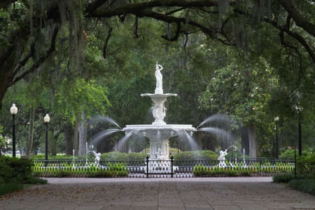Forsyth Park Fountain in Savannah Georgia.の写真素材