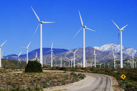 Windmill electricity farm near Palm Springs, CA; a source of alternative energy.の写真素材
