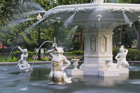 Forsyth Park Fountain in Savannah Georgia.  Showing the mermen.の写真素材