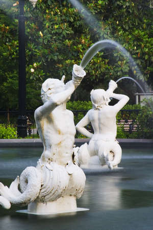 Forsyth Park Fountain in Savannah Georgia.  Showing the mermen.の写真素材