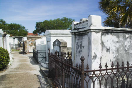 Ornate family mausoleums in St. Louis Cemetery #1 in New Orleans, Louisiana  United Statesの写真素材