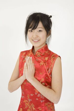 Model Release 363 Beautiful young Asian girl posing for a portrait wearing a China Dressの写真素材